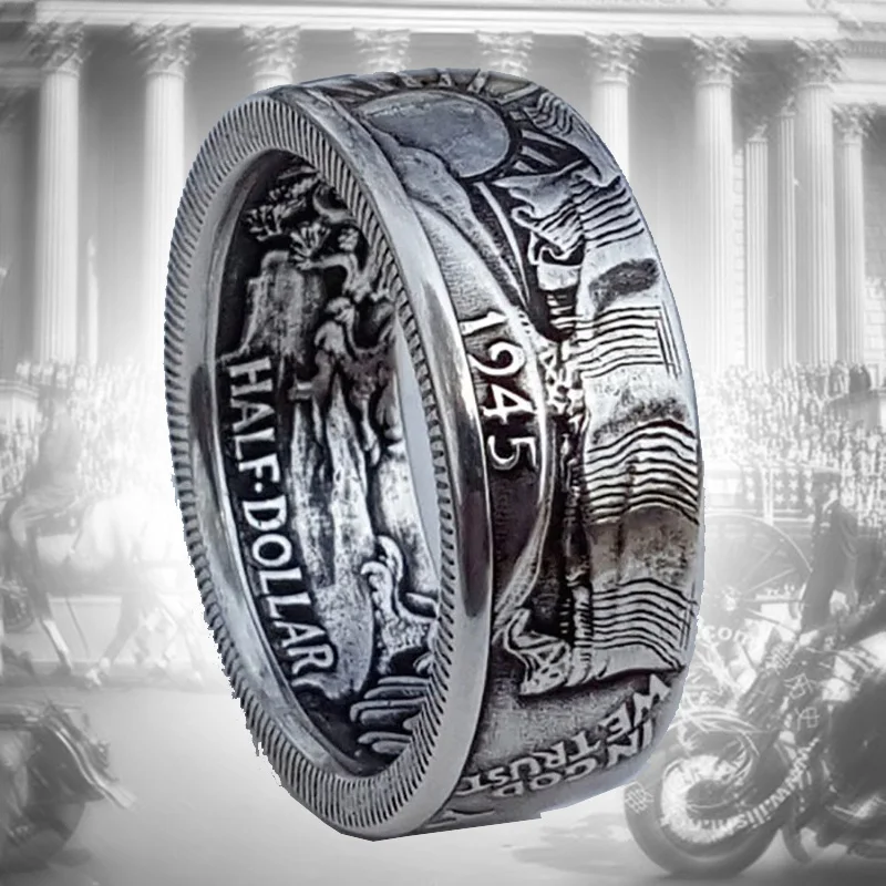Кольца монеты Винтажное кольцо Morgan Half Dollar 1945 вырезанное &quotСоединенные Штаты