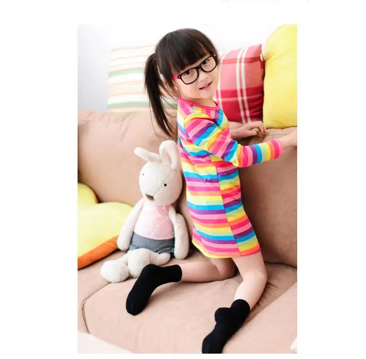 Радужные платья для девочек 2-7 лет летняя детская одежда с длинными рукавами юбка