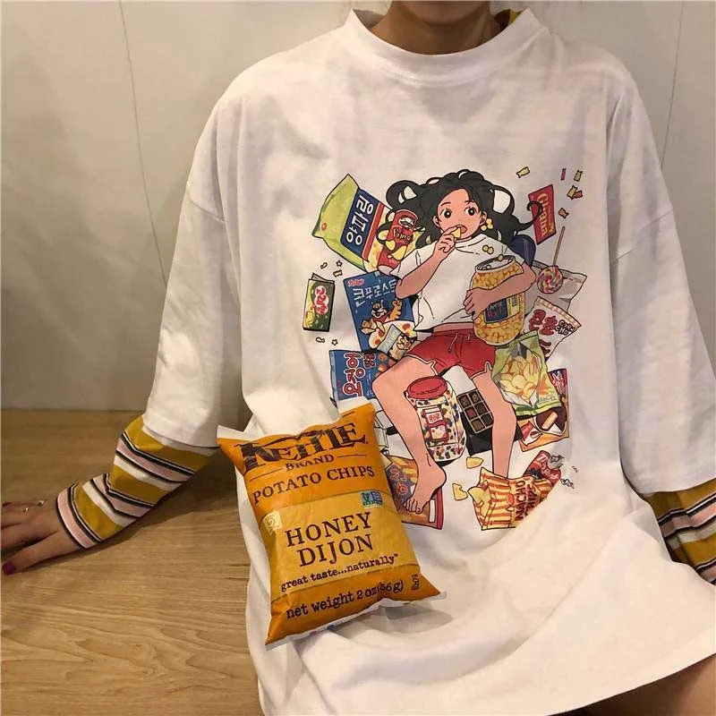 NiceMix, осенняя Женская одежда, корейский Ulzzang, Harajuku, футболка с забавным принтом, поддельные две футболки с длинным рукавом, женские свободные футболки