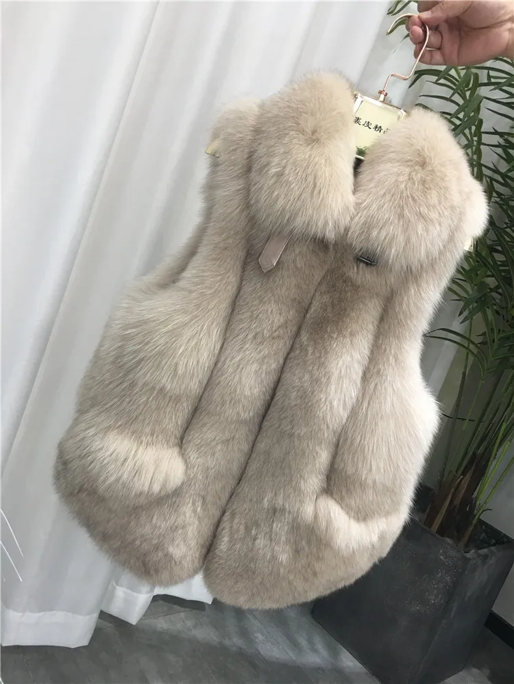 ZDFURS* женский жилет из натурального меха лисы зимний женский жилет без рукавов из натурального меха женский жилет из натурального меха - Цвет: milk tea