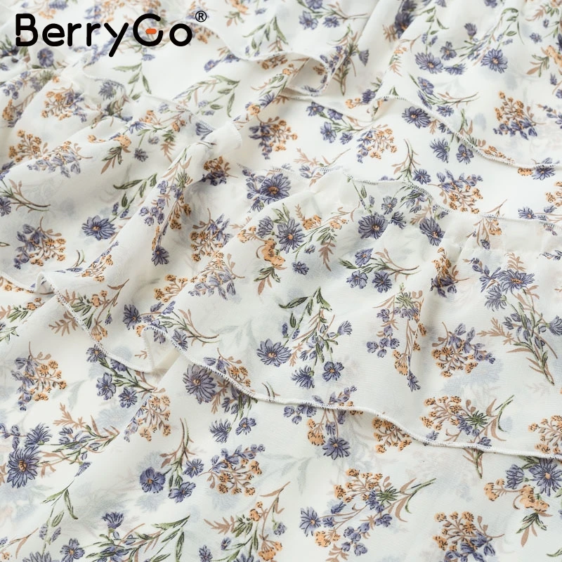 BerryGo богемное женское длинное платье с цветочным принтом осень зима элегантное женское платье с рукавом-фонариком элегантное винтажное платье с v-образным вырезом