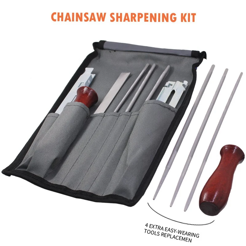 

Hot 12-Pack Electric Chainsaw Pencil File Kit Wood Handle Depth Specification File Guide Tool Bag Chainsaw Sharpener File Guide