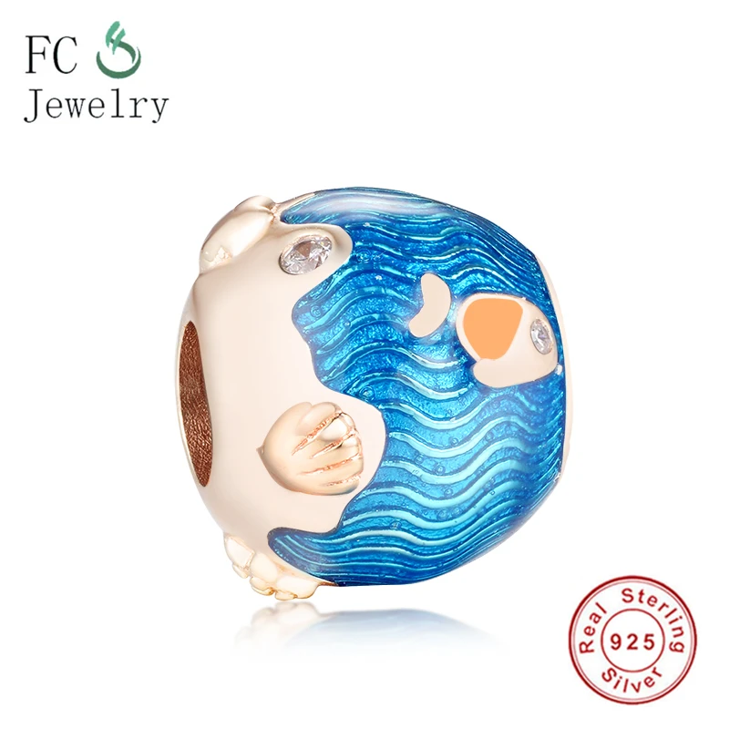 

Fit Original Charms Bracelet 925 Silver Shimmering Ocean Waves & Fish Charm Beads for Making 925 Silver Berloque