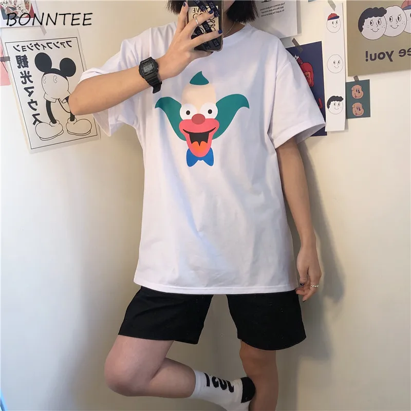 

T-shirts Women Cartoon Printed Harajuku Students Loose Chic Casual Womens Fashion Short Sleeve Ulzzang Tees Summer BF Ladies Top