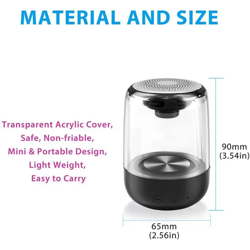 Портативный Bluetooth 5 0 Динамик прозрачный СВЕТОДИОДНЫЙ световой сабвуфер