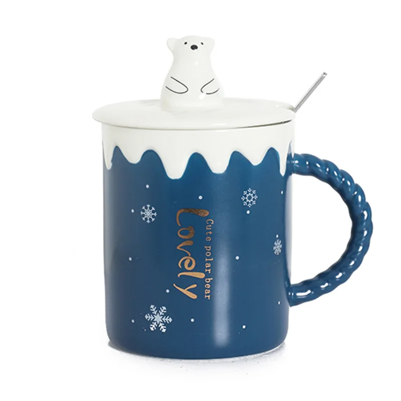 

1 Set Christmas Ceramic Cup with Lid and Spoon Winter Cartoon Polar Bear Mug Student Glass Coffee Mugs Mugs Coffee Cups