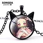 Ожерелье с подвеской в виде кошачьего уха SONGDA Kawaii Kimetsu No Yaiba, клинок призрака, рассекающий демонов, графическое ожерелье, аниме, ювелирные изделия, подарок для детей