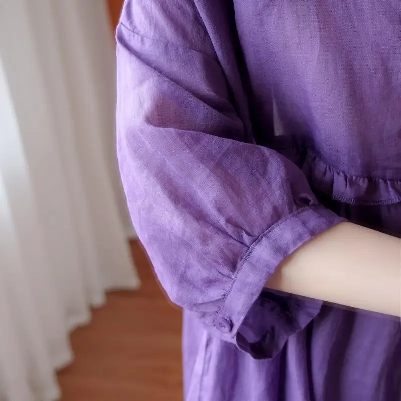 

5XL 2020 Summer Large Size Loose Purple Blouses Shirt Women Casual Cotton V-neck Tops Vintage Big Plus Size Female Long Blouses