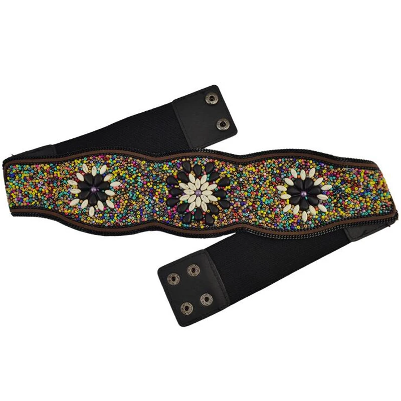 

2020 Bohemian Ethnic Style Beaded Wide Belts for Women Fashion Retro Versatile Design Meter Beads Inlaid Women Waist Belts