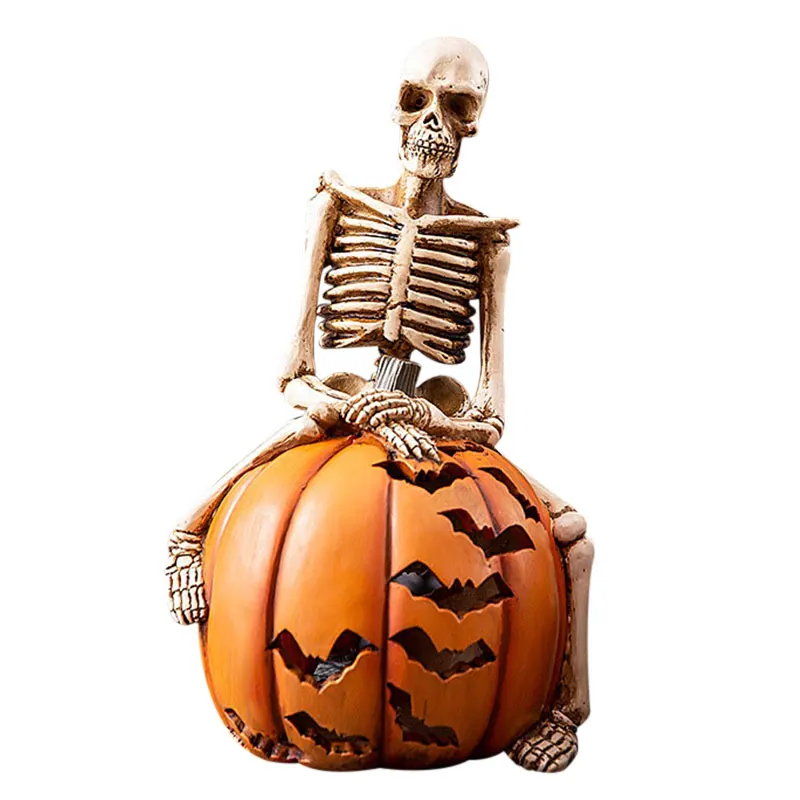 

Halloween Home Bar Decor Resin Skull Pumpkin Light Skeleton Decorations GQ