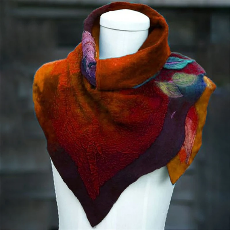 

2022 New Vintage Women Scarves Autumn Winter Bandana Neck Gaiter Leaf Soft Wrap Irregular Scarf Button Warm Shawl Scarves