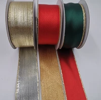 38mm 10yard wired edge classical red gold green reversible satin ribbon for festival christmas decoration new year gift wrapping