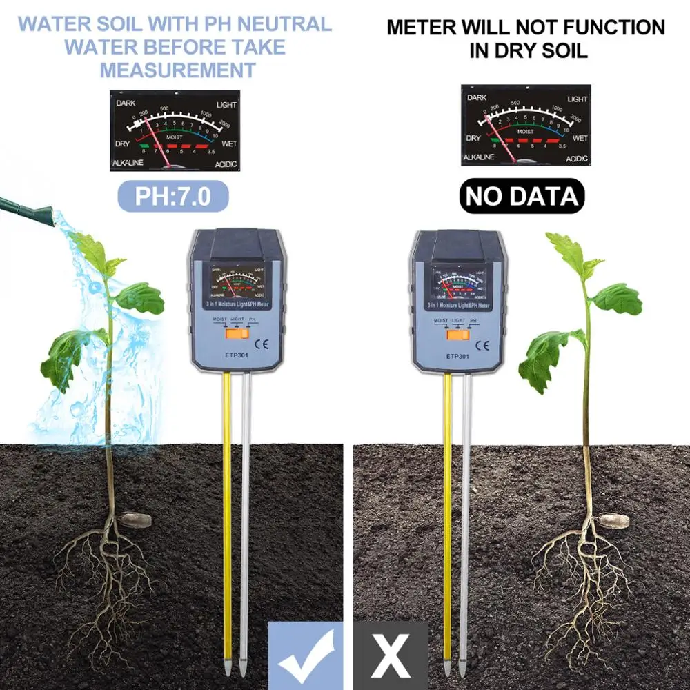 Все солнце ETP301 завод цветы сад PH светильник влаги тестер гидропонный анализатор