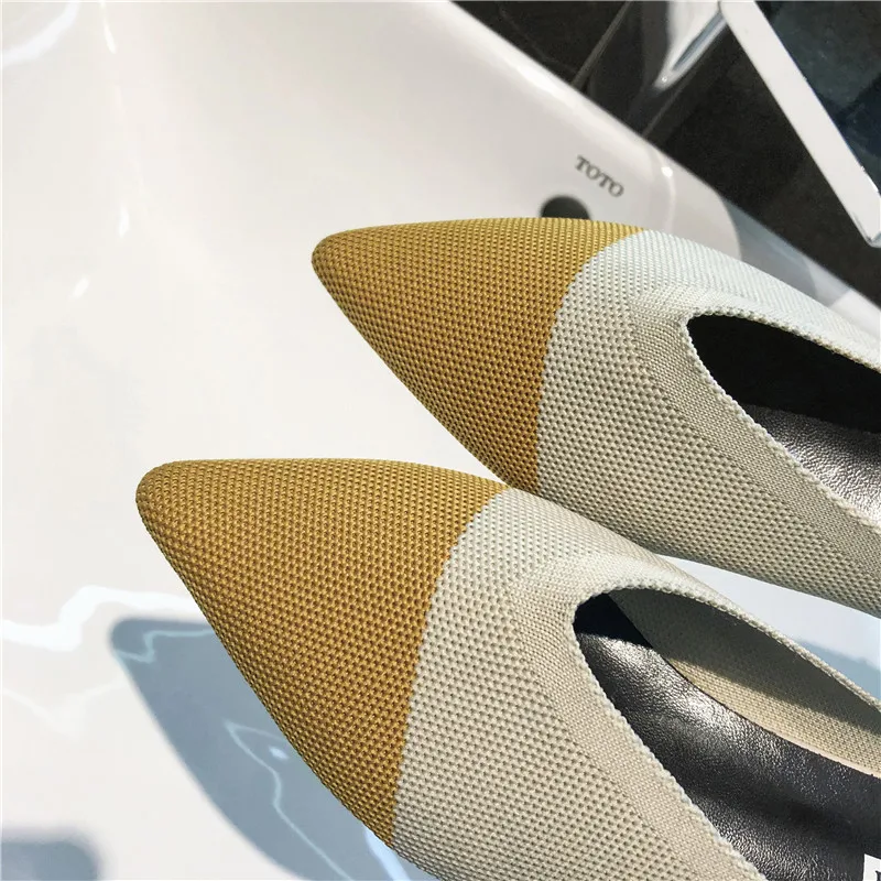 Шлепанцы женские вязаные заостренный носок полусланцы высокий каблук шпилька