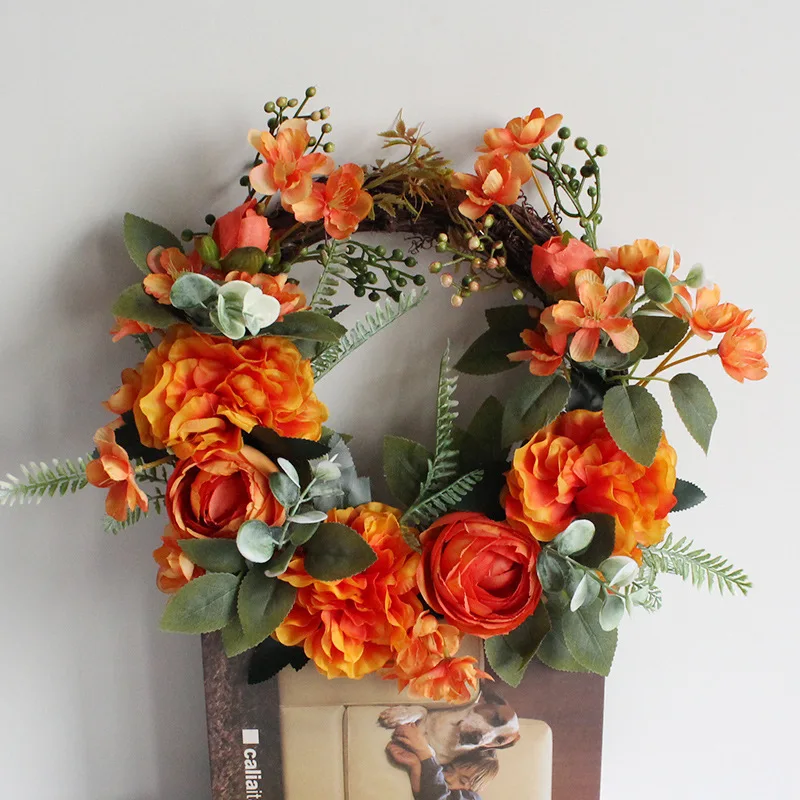 

Simulation Peony Flower Door Hanging Forest System Wall Wreath Trim Holiday Window Decoration Farmhouse Decor for The Home