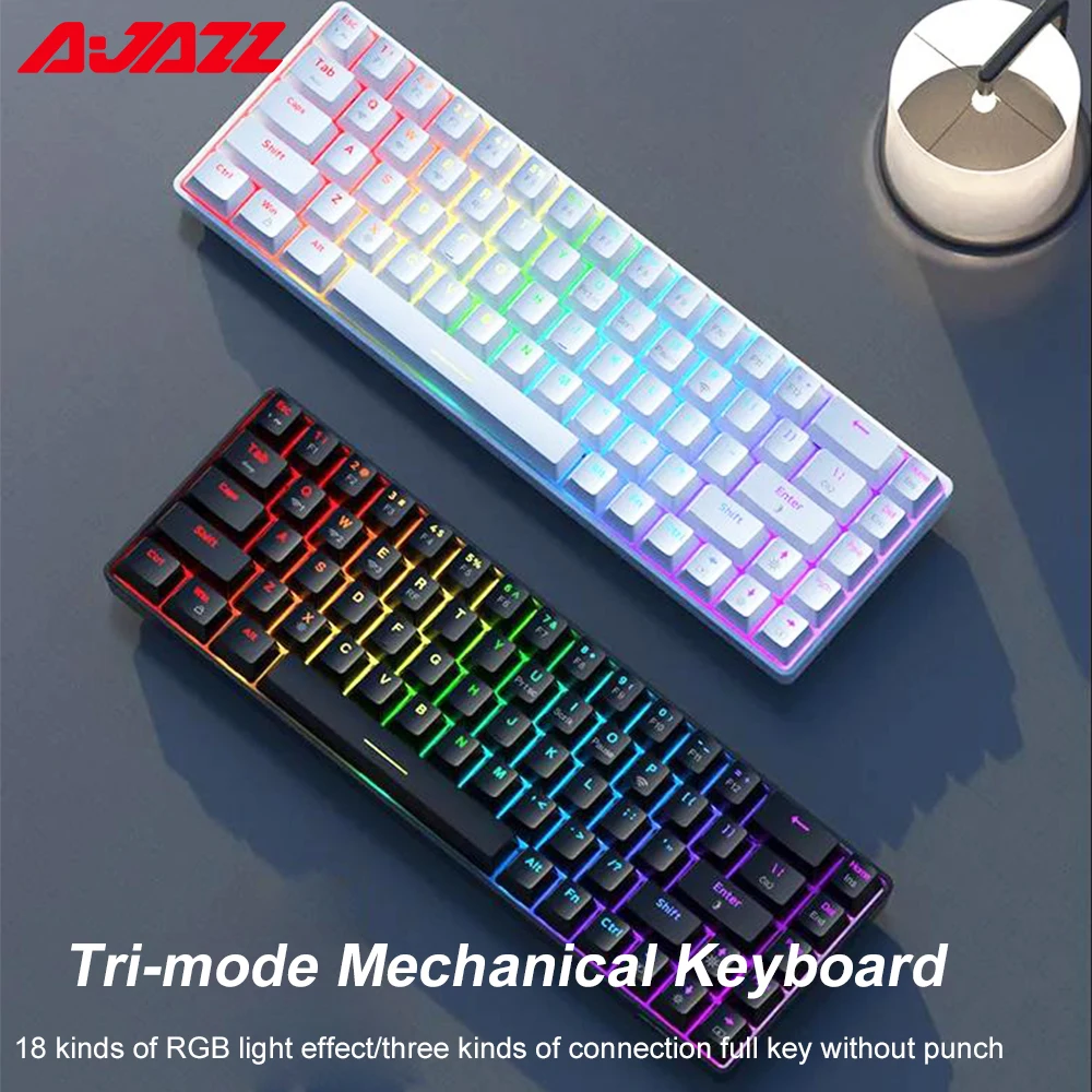 

Клавиатура AJAZZ K685T механическая, подсветка RGB, Bluetooth, 68 клавиш, три режима, Беспроводная игровая клавиатура с популярной заменой для ноутбука ...