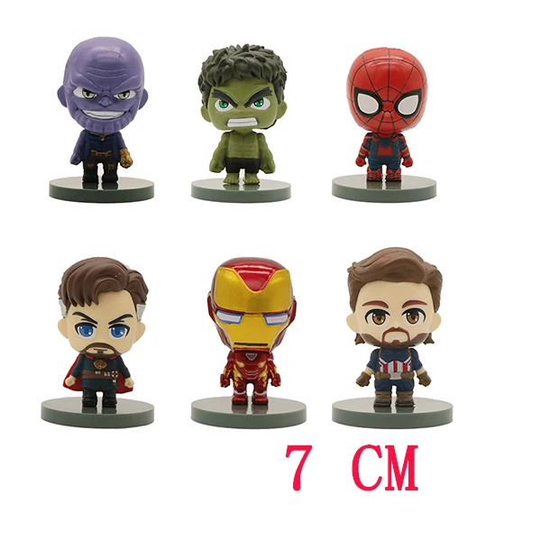 Мстители миниатюры Marvel ПВХ Фигурки Человек-паук Фигурки, детские игрушки Капитан Marvel Бэтмен Человек-паук Халк - Цвет: 6 Pcs 7 CM