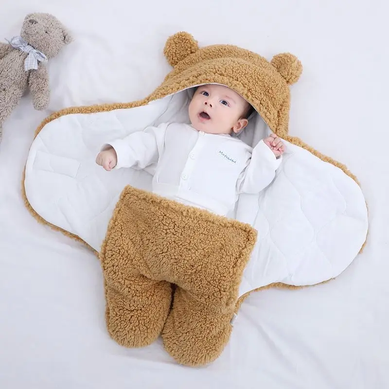 

Newborn Sleeping Bag Lamb Velvet Swaddle Autumn Winter Thicken Warm Split Leg Quilt Wrapper Stroller Sleeping Bag Infant Blanket