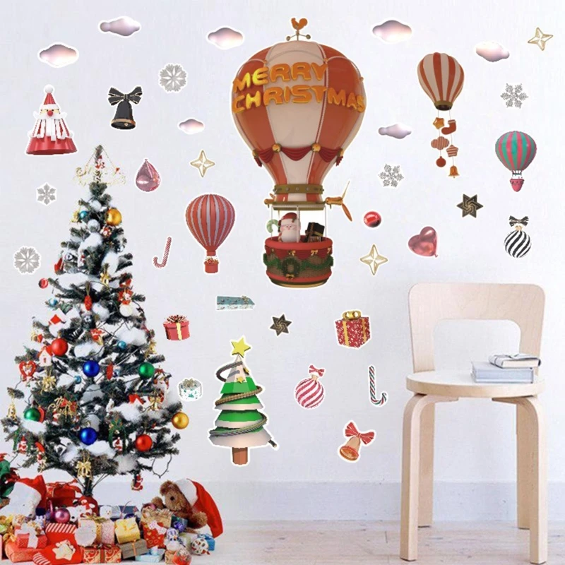 

Christmas Decoration Wall Stickers Hot Air Balloon Snowflake Xmas Tree Pattern Stickers Home Living Room Decor Props