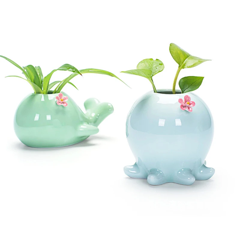 

Creative Celadon Whale Elephant Flower Pot, Crafts Hydroponic Flower Inserted Home Ceramic Pot Vase Decoration