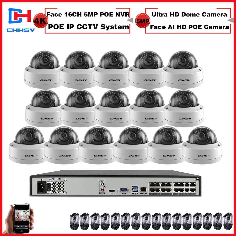 

Комплект купольных IP-камер видеонаблюдения, 16 каналов, 4K, NVR, 5 МП, 8/16 водонепроницаемых систем наружного и домашнего наблюдения