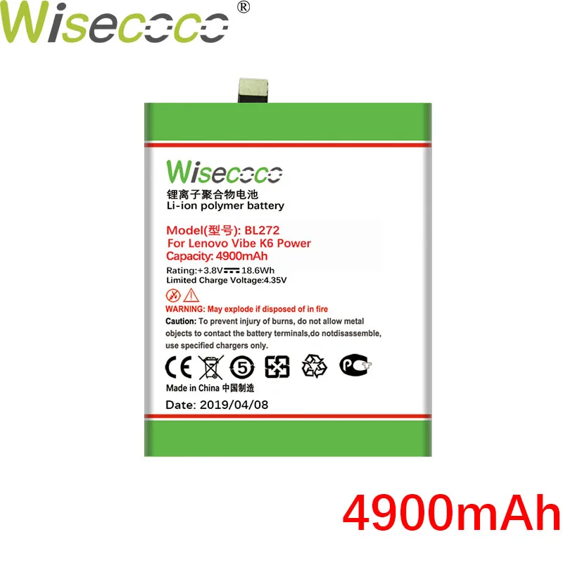 WISECOCO 4900 мАч BL272 батарея для lenovo Vibe K6 power XT1662 K33A42 мобильный телефон последняя продукция+ номер отслеживания