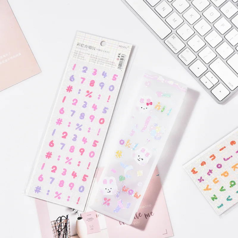 

2 Sheets/Pack Creative Glitter Bling Colorful Letters and Numbers Digital Alphabet Hand Account DIY Stickers