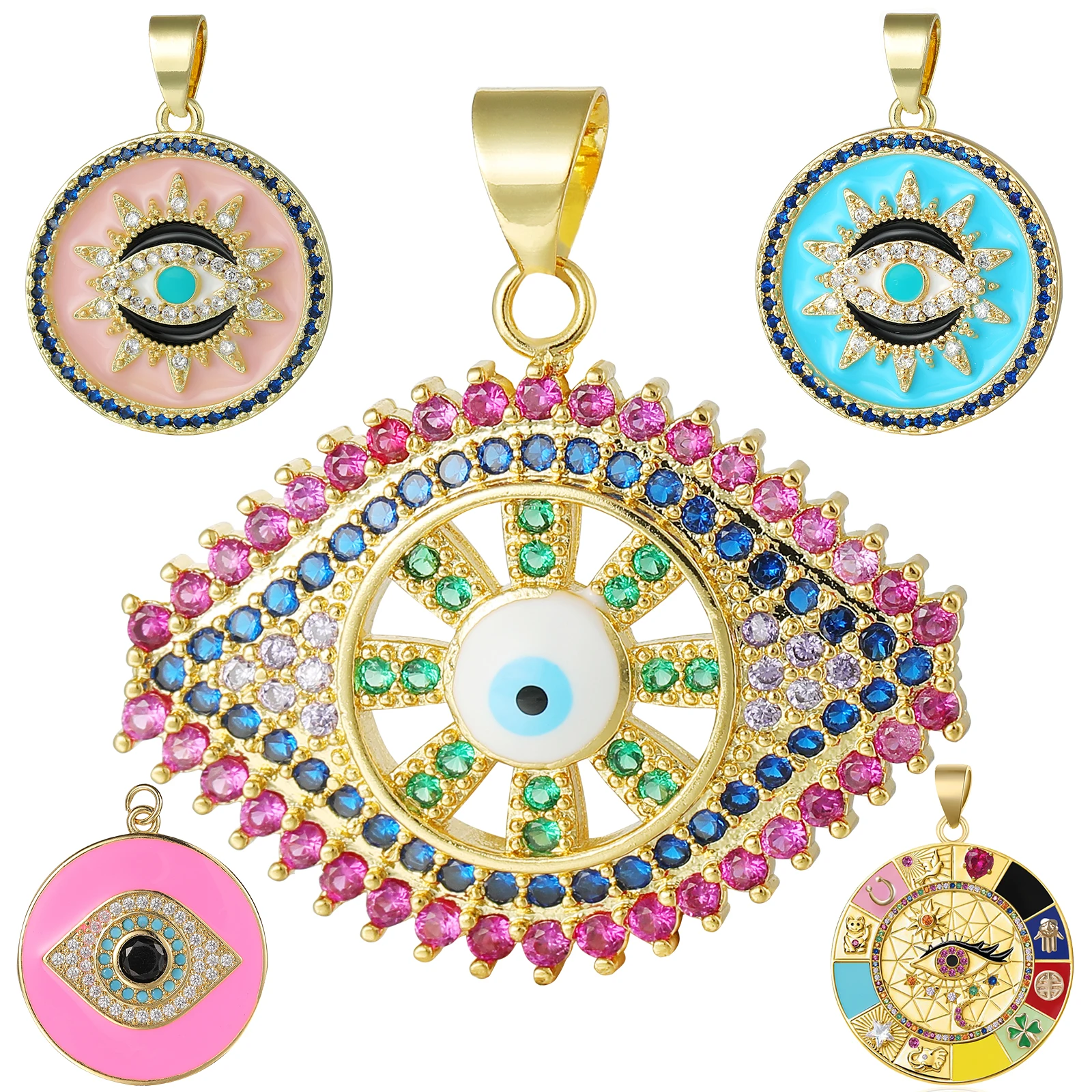 

Juya Handmade Creative Gold Fatima Greek Evil Eye Enamel Rainbow Charms For DIY Turkish Hamsa Pendant Jewelry Making Supplies