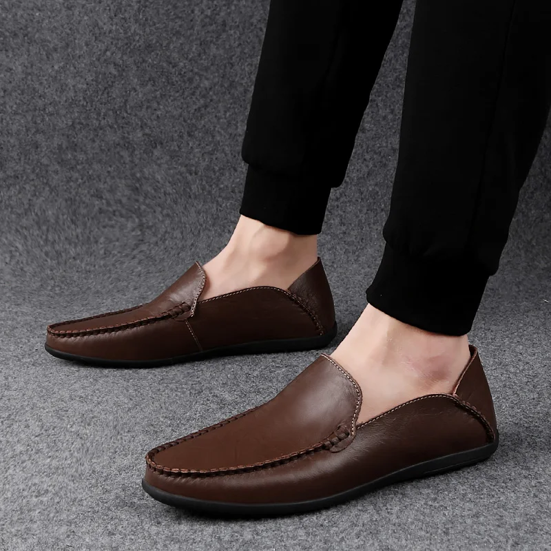 Genuine Leather Men Casual Shoes Luxury Brand 2020 Italian Mens Loafers Moccasins Breathable Slip on Boat Plus Size 38-46 | Обувь