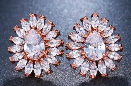 rose gold Emmaya привлекательные серьги Модные эффектные женские милые кубические циркониевые ослепительные новые модные вечерние цветные серьги-гвоздики - Окраска металла: rose gold