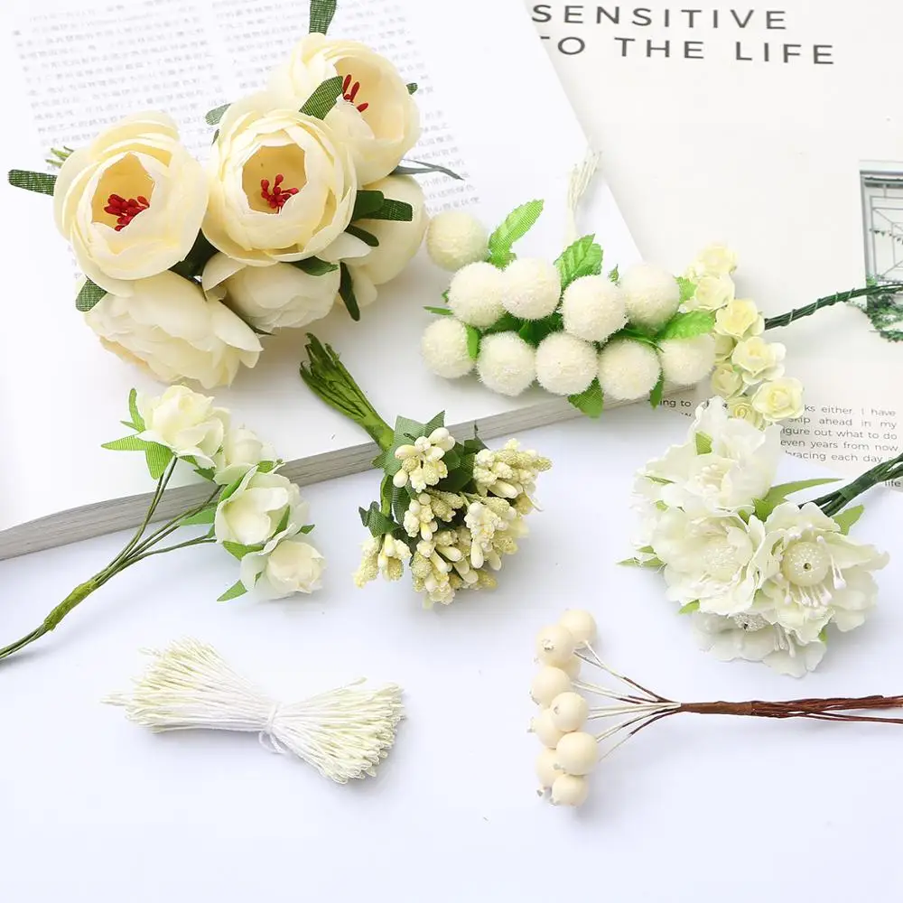 Multiple Styles Mixed Beige Artificial Flower Cherry Stamen Berries Bundle for Wedding Home Decoration DIY Garland Headdress | Дом и сад
