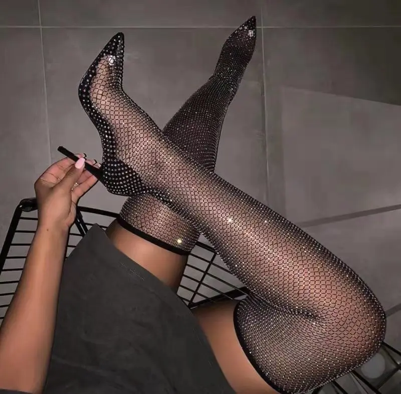 

2020 spring new sandals hollow mesh high cylinder water drill round head thin heel sandals