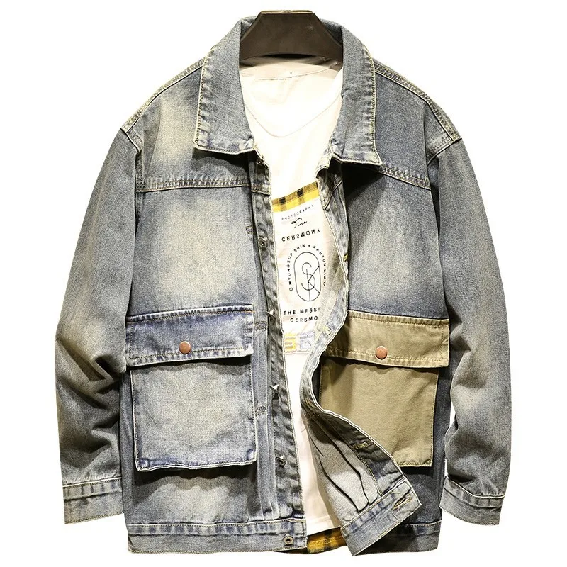 

Safari Style Fashion Mens Long Sleeve Single Breasted Pockets Mens Denim Jackets Vintage Casual Loose Fit Cowboy Outerwear Coats