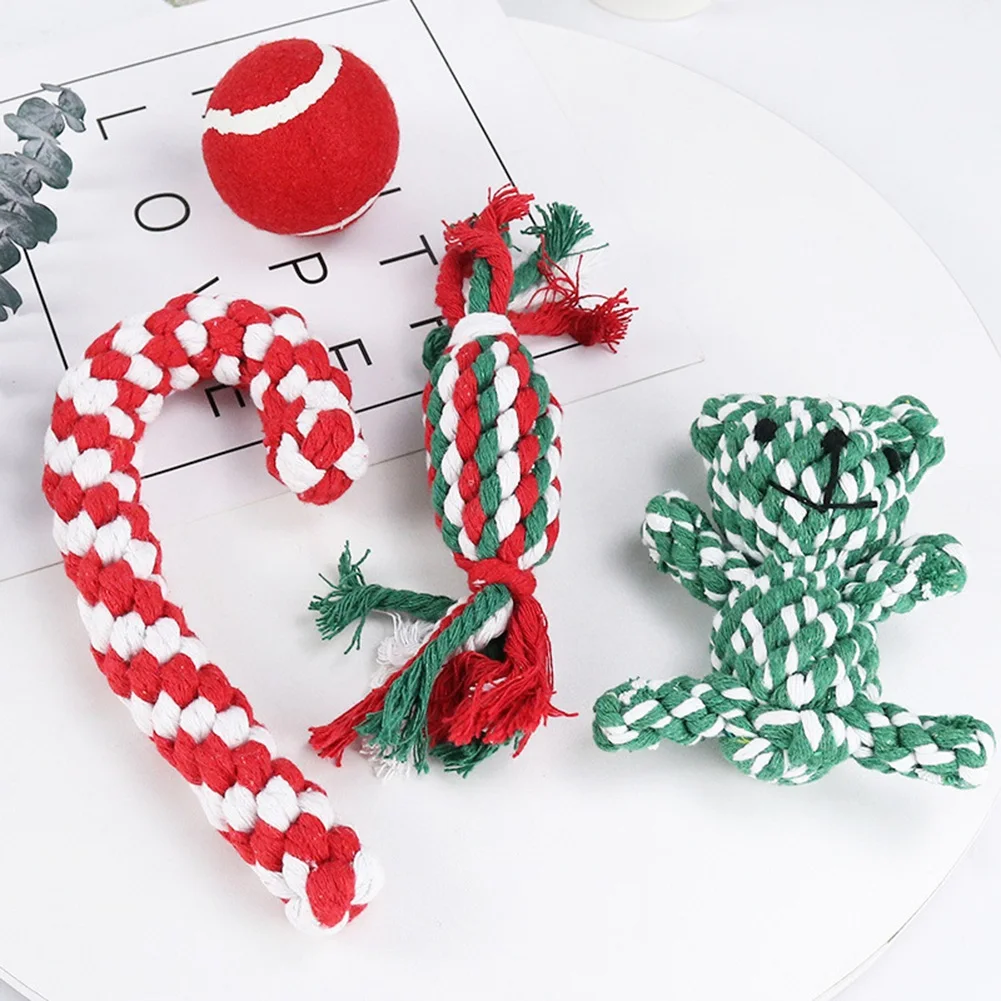 

Christmas Dog Rope Knot Toys Chew Molar Cotton Rope Playthings Teeth Cleaning Bite Resistant Interactive Toy Pet Supplies