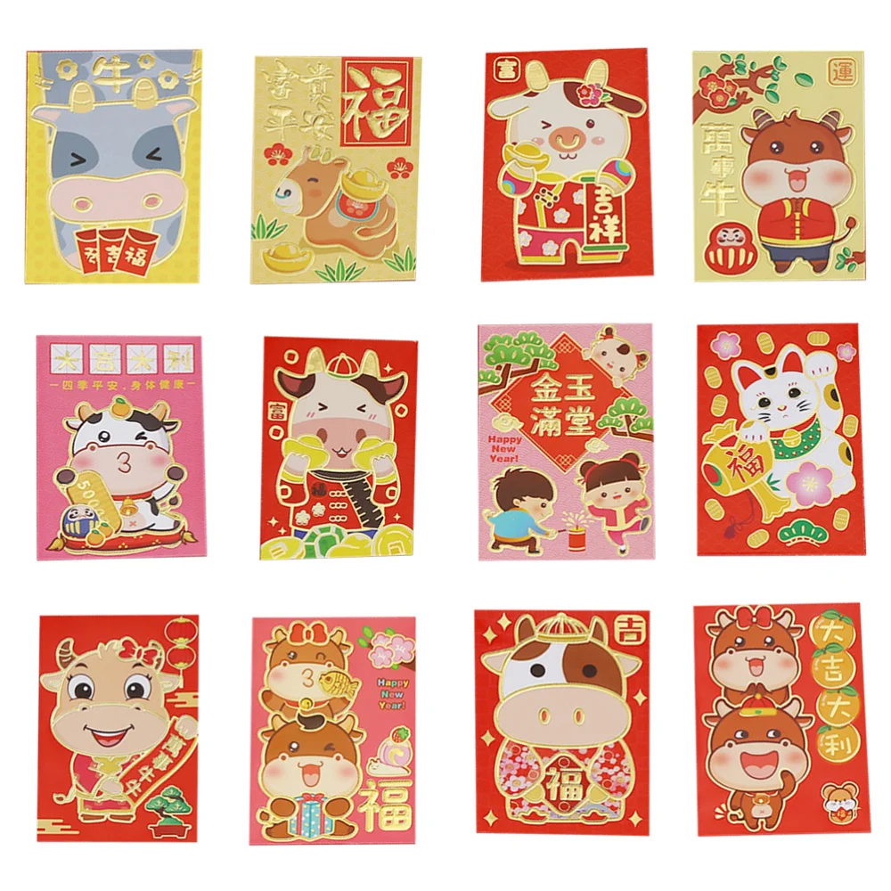 

60Pcs 2021 Cartoon Red Envelopes Creative Red Packet for the Year of the Ox
