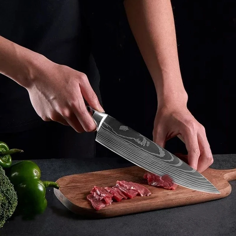 8&quotinch Japanese Kitchen Knives Laser Damascus Pattern Chef Knife Sharp Santoku Cleaver Slicing Utility Tool | Дом и сад