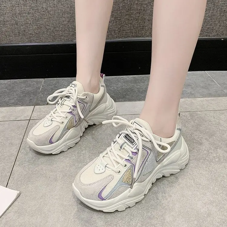 

New Fashion Women's Vulcanized Shoes Lace Up Ladies Platform Casual Comfort Shoes Women Chunky Sneakers Spring Female Footwear