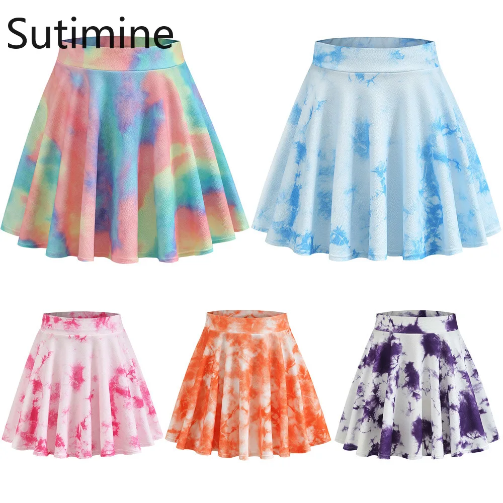 

Sutimine High Waist Tie Dye Skirt A Line Soft Girls Dance Skirt