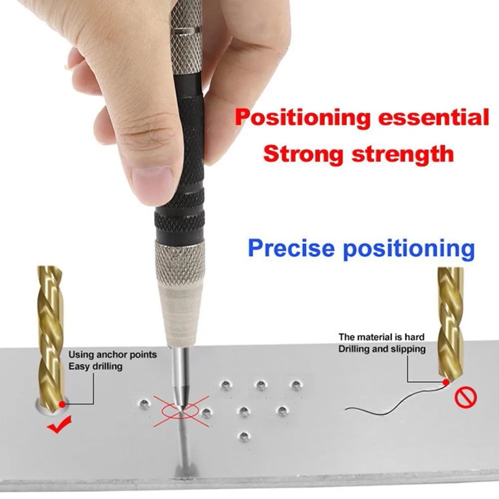 

2pcs Center Punch (130mm+155mm) Pointed Automatic Centre Punch Adjustable Spring Loaded Metal Drill Hole Punch Tool
