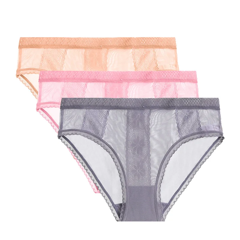 beigepinkgray Женские кружевные трусы FallSweet, сексуальные ультратонкие трусы, 3 шт./партия, нижнее белье большого размера 4XL - Цвет: beigepinkgray
