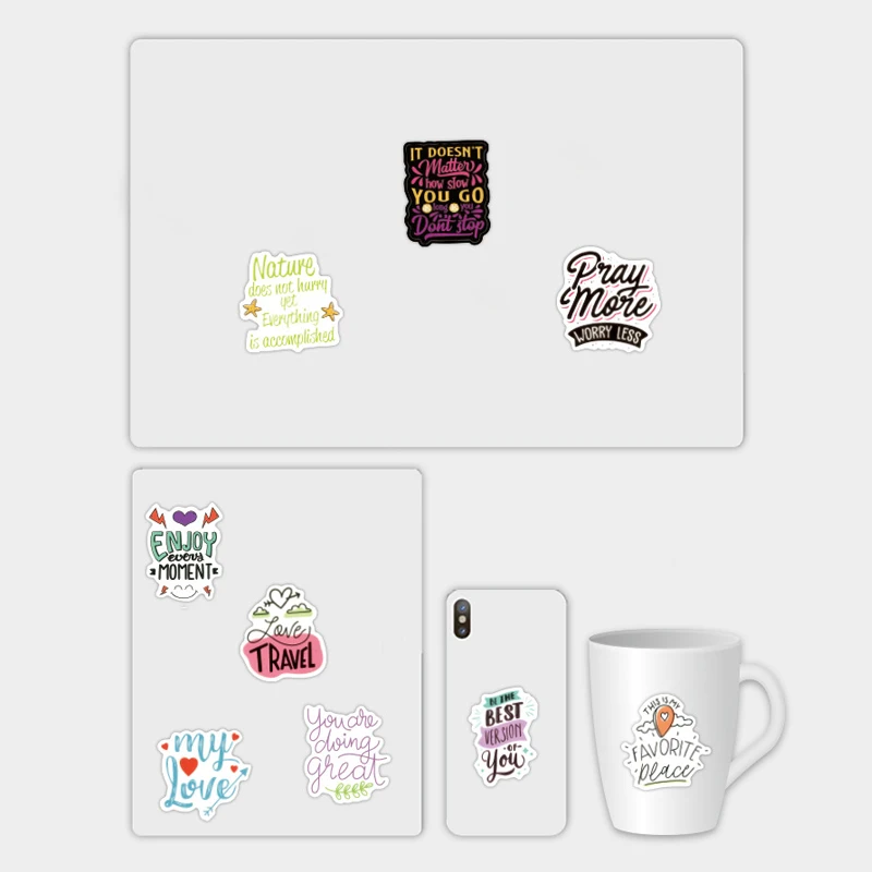 

100Pcs/Packing English Letters Inspirational Quotes Sticker For Notebook Phone Bullet Journal Stationery Stickers Decal Gift