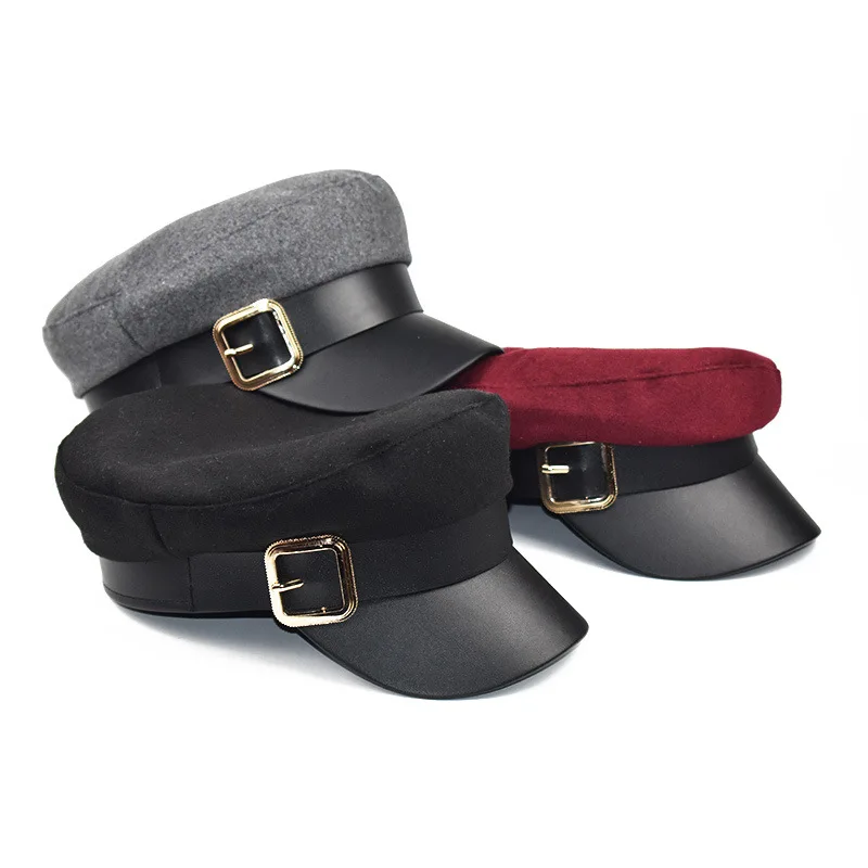 Модные женские из искусственной кожи военная шляпа берет дамы Регулируемый