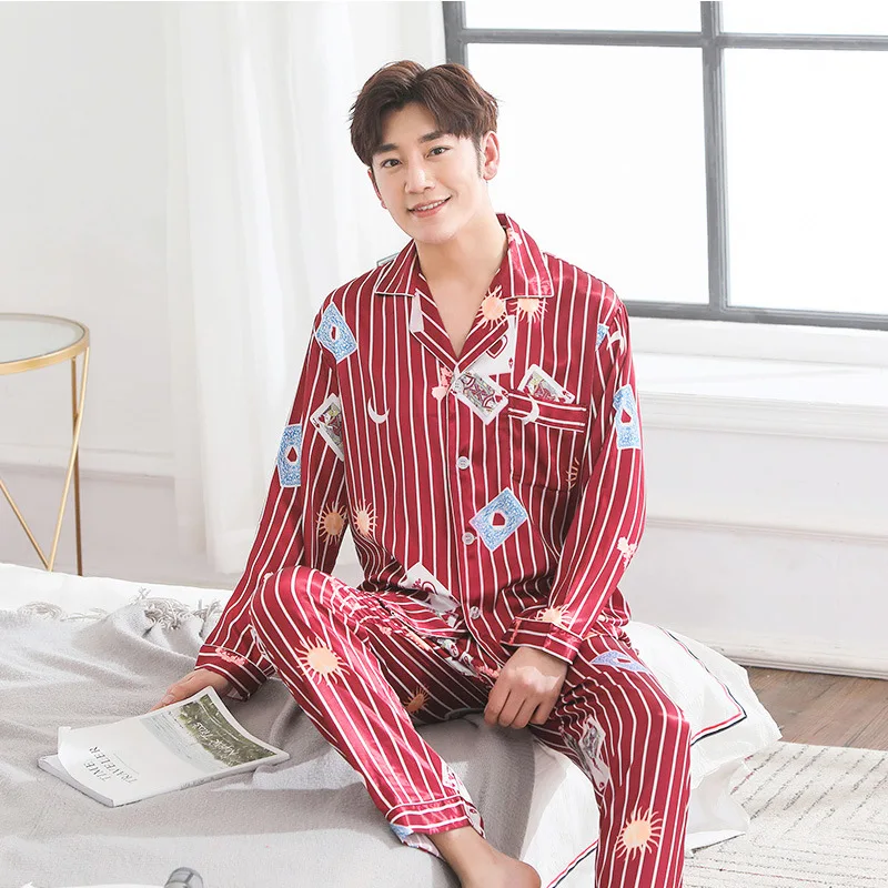 Couples Unisex Silk Sleepwear Soft Payama Sets Nightgown Women Pajama  Long Sleeve Men Lounge Pajamas sleepwear set