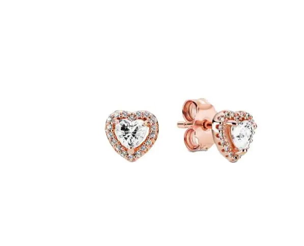 

925 Sterling Silver Winter Rose Gold Sparkling Snowflake Elevated Heart pan Earrings Women's Original Earrings