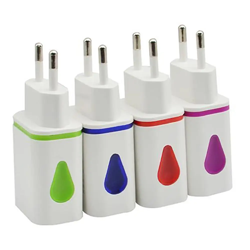 

Dual USB Port LED light 5V 2.1A US/EU Plug wall home travel Charger Adapter water Drop light emitting Charger