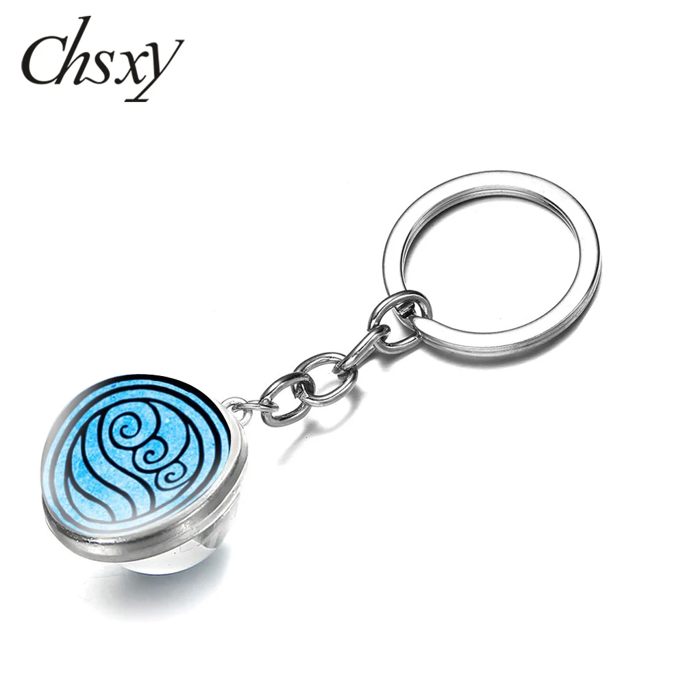 

CHSXY Anime Cartoon Avatar The Last Airbender Keychain Four Elements Keyring Transparent Double Sided Glass Ball Charm Key Chain