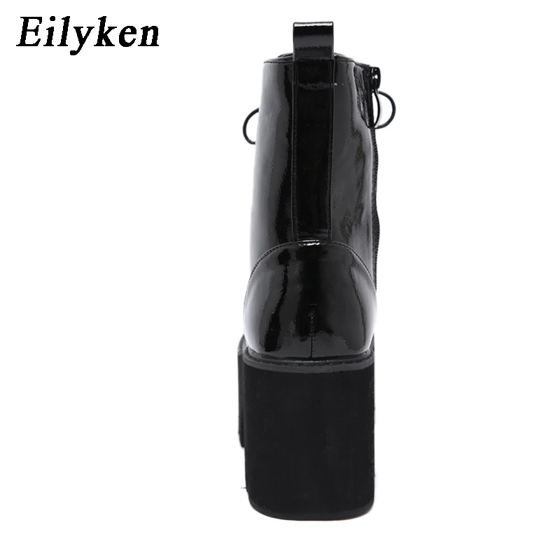 Eilyken/женские ботинки на высоком каблуке; женские ботинки черного цвета на шнуровке и молнии с круглым носком; Модные ботильоны на платформе; Новинка года; сезон зима