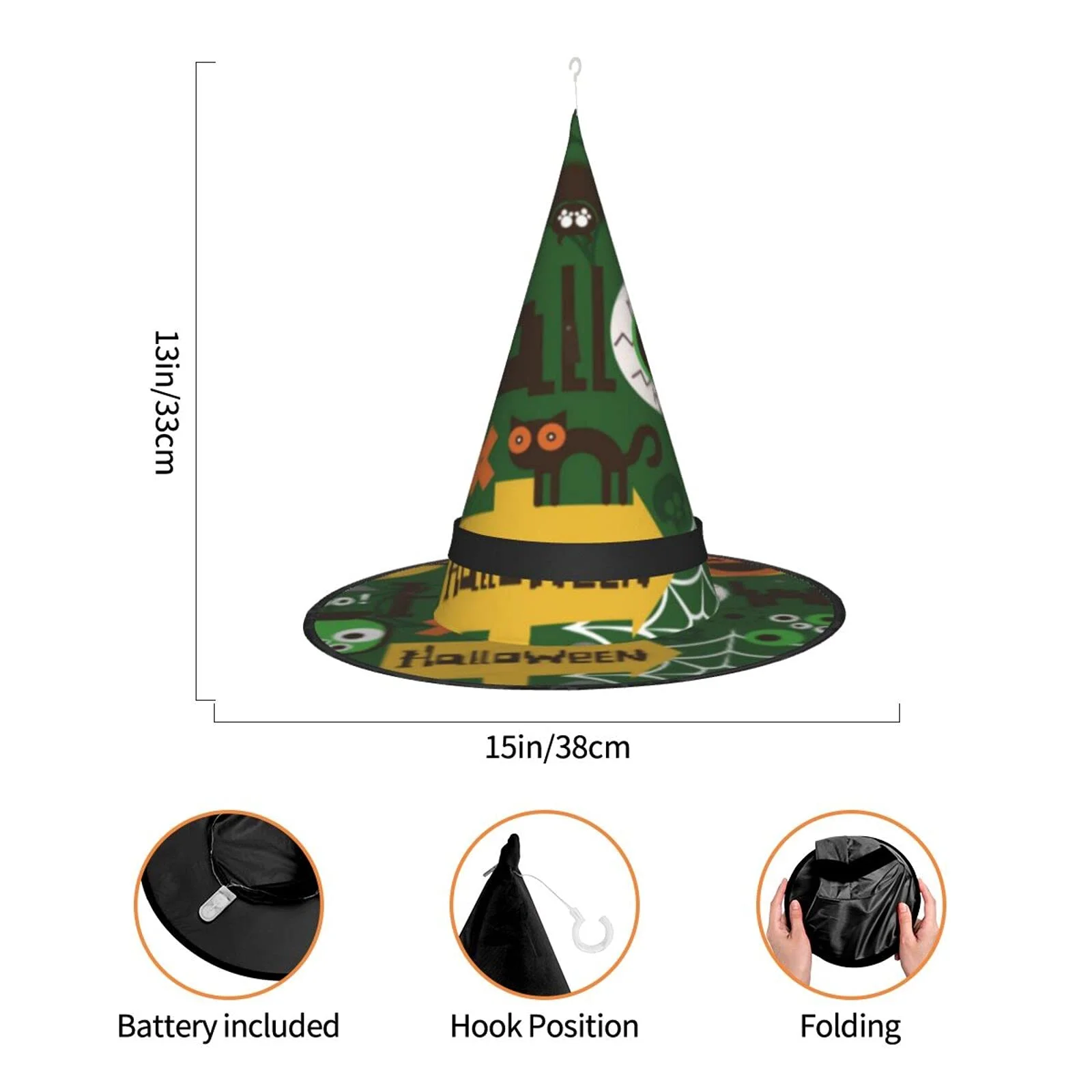 

2021 Хэллоуин ведьма шляпа взрослые праздничные аксессуары тыква летучая мышь кот ткань Оксфорд светильник кой наружная подвесная деталь