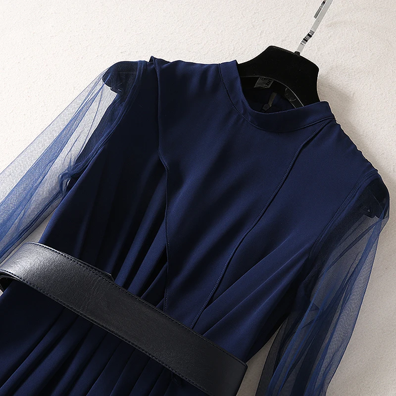 Женское длинное платье в стиле пэчворк подиумное газовое с длинным рукавом 2020 |