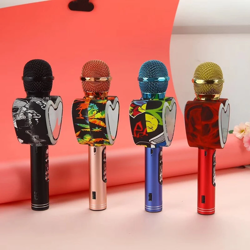 

Караоке-микрофон Bluetooth в форме сердца, 4 в 1 светодиодный Ной подсветкой для KTV